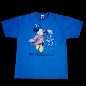 Large Vintage Blue-Green Walt Disney World 25th Anniversary Graphic Tee